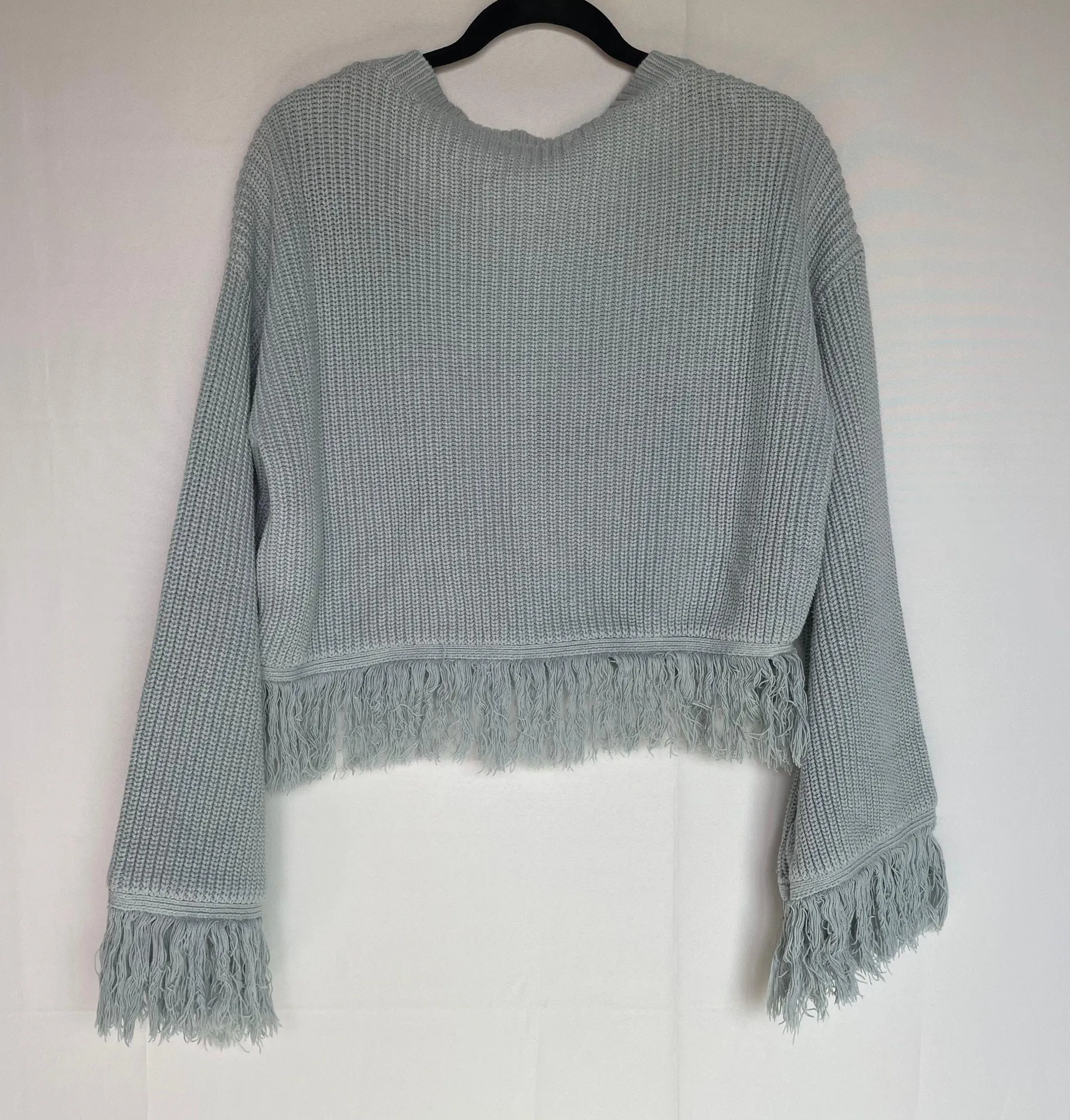 Somedays Lovin Be Free knit fringe semi-cropped sweater duck egg blue S small - Image 5
