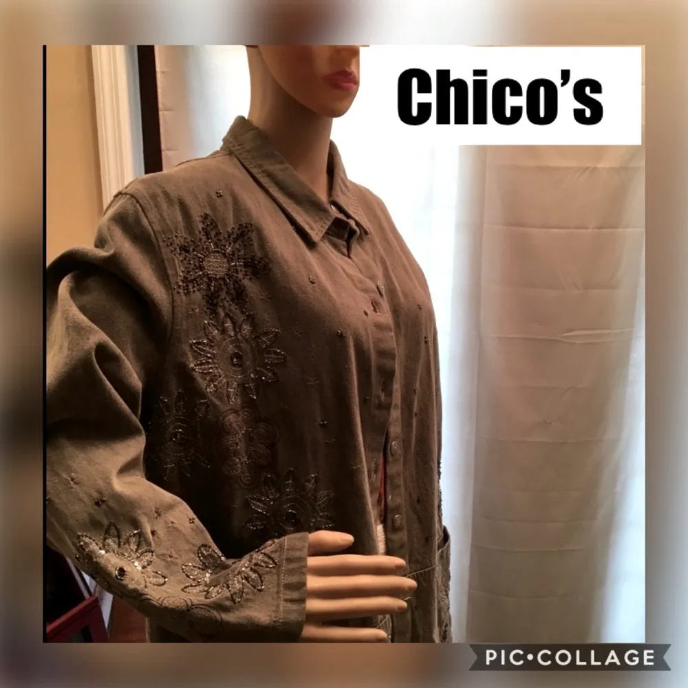 Chico’s Beaded button down Sage long Jacket - Image 14