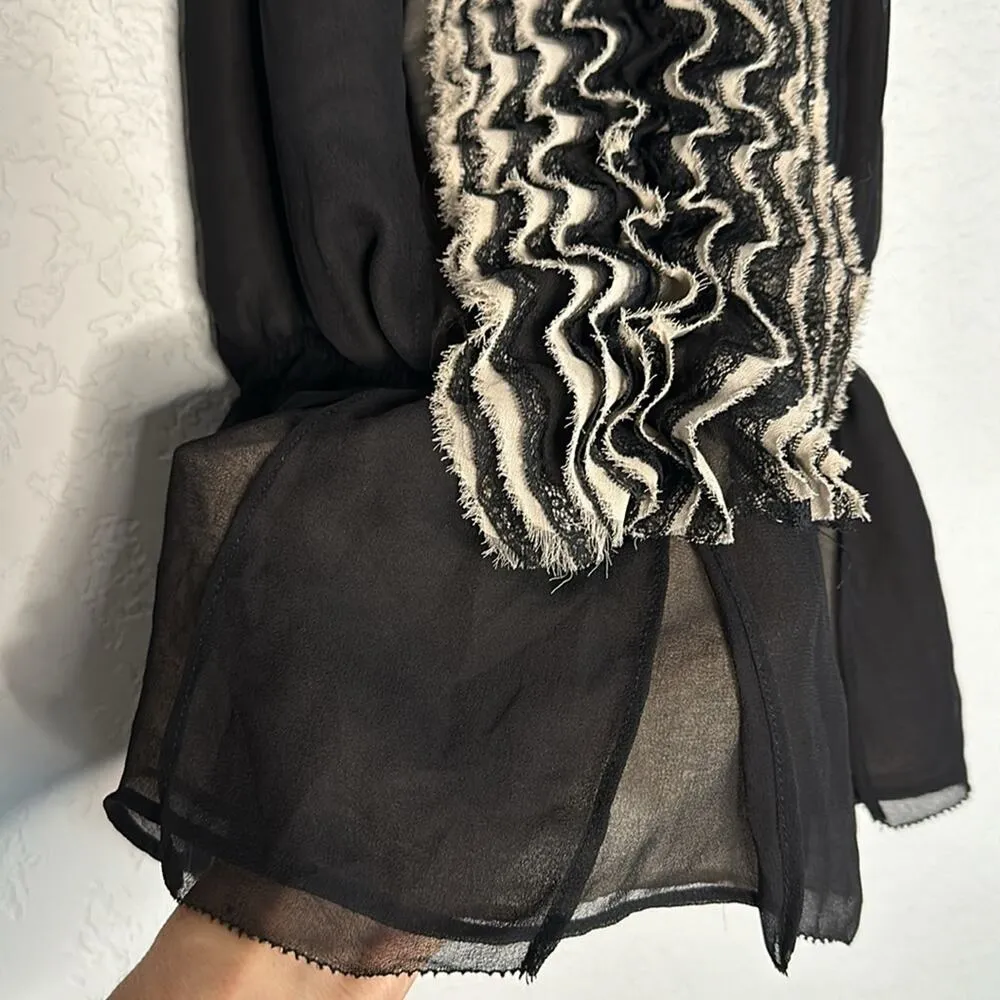 Neiman Marcus Robert Rodriguez Black Tan Ruffle Blouse Regal Victorian Medieval - Image 5