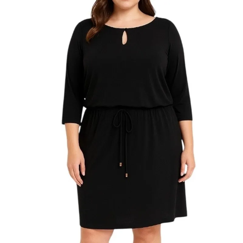 Emma & Michele Women's Dress Drawstring Waist Keyhole Neck Black NEW Size 2X - Image 8