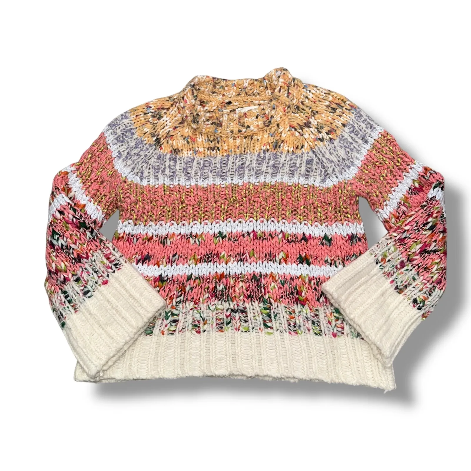 Anthropologie Speckled Stripe Knit Sweater Pink Purple Wool Alpaca Blend XS - Image 4