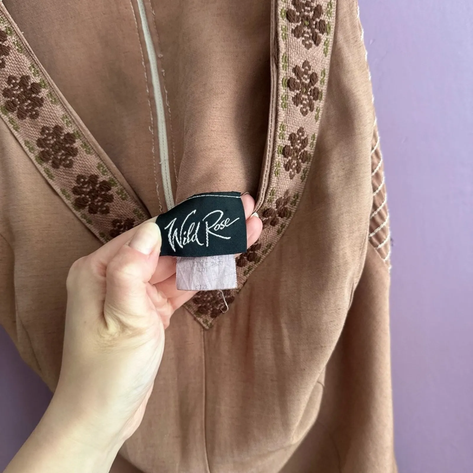 Vintage Wild Rose Warm Brown Wide-Leg Rayon Jumpsuit Boho Chic Coastal Cowgirl - Image 7