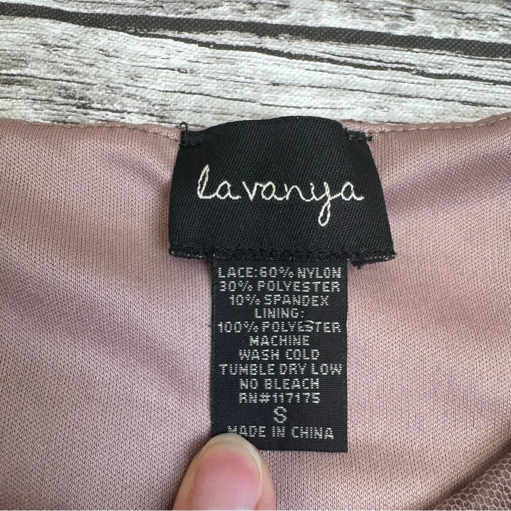 la vanya Women's Lace Overlay Jeweled Neck Tee T Shirt S SM Small Purple Stretch - Image 7