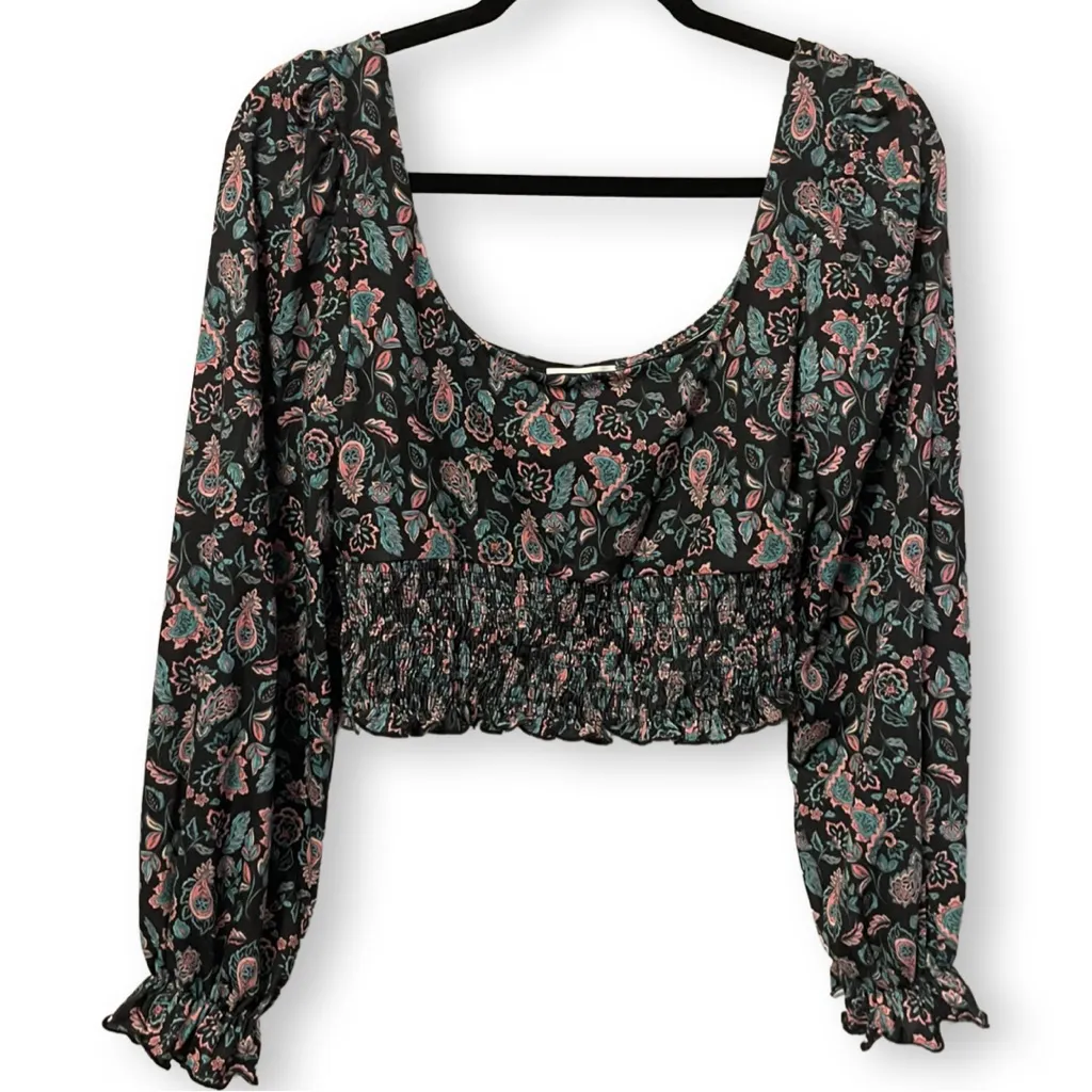 TopShop - Crop Smocked Square Neck Blouse in Black Paisley - NWT - Image 9