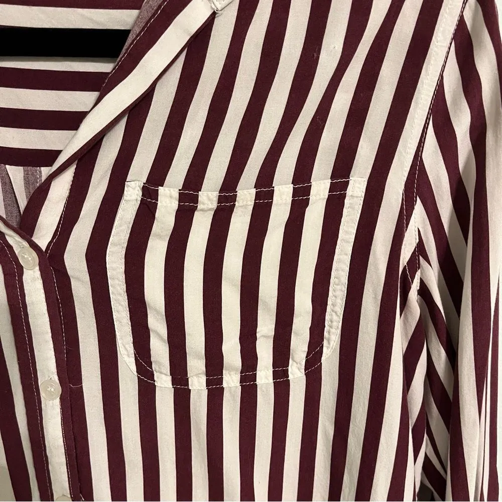 Velvet Heart Rayon Striped Button Down Blouse, Soft Rose & White, Size M - Image 4