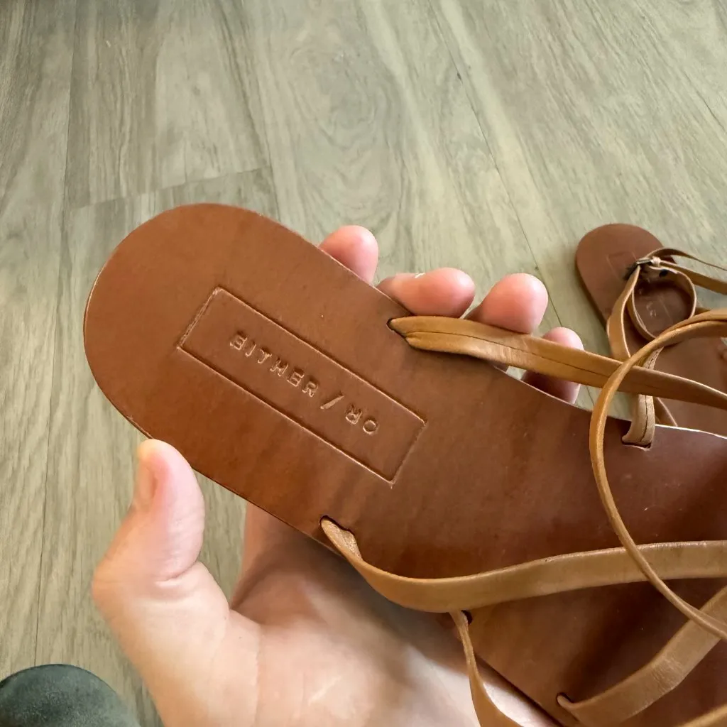 Either/Or Tan Leather Strappy Sandals Size 10 Brown - Image 2