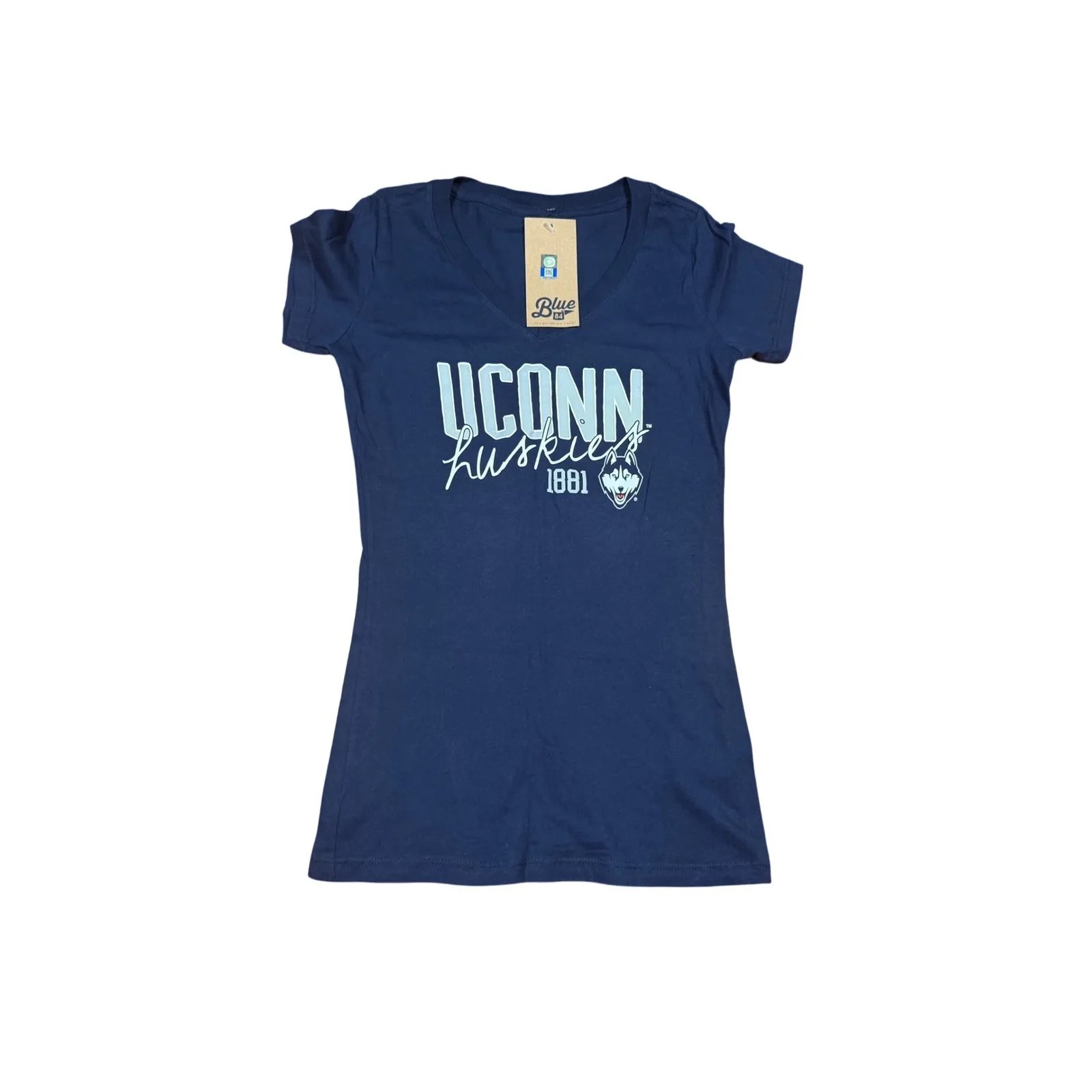 UCONN Huskies Women's T-Shirt Blue 84 V Preppy Tee Small Navy‎ Collegiate - Image 2