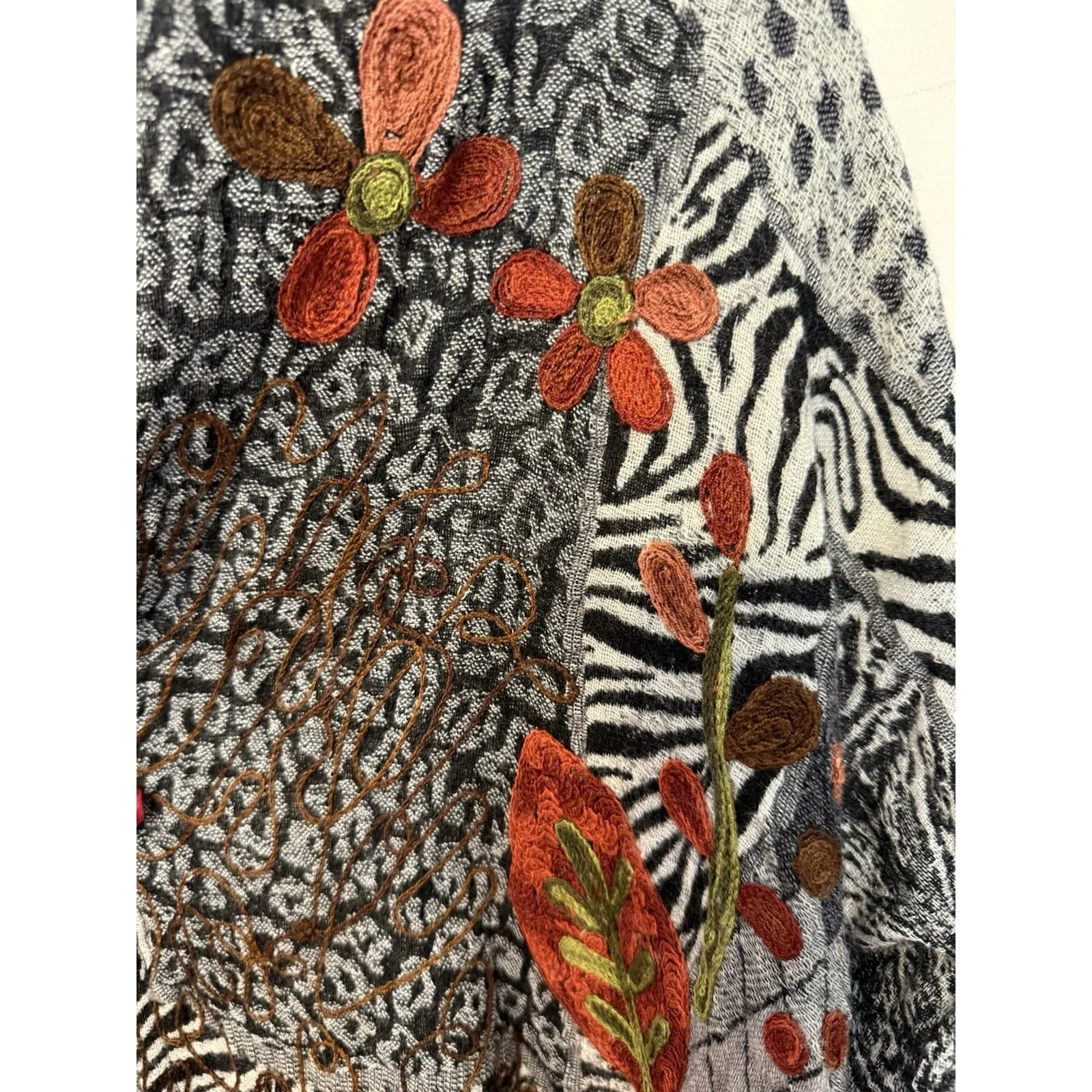 Soft Surroundings Embroidered Open Cardigan Animal Floral Leaf Wool Blend S/M - Image 5