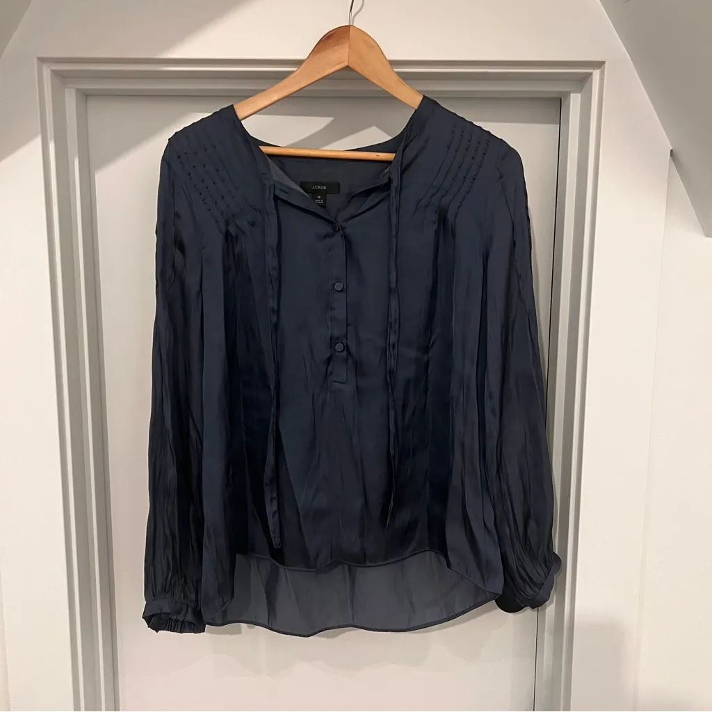 J. Crew Dark Blue Feminine Pleated Blouse - Image 2