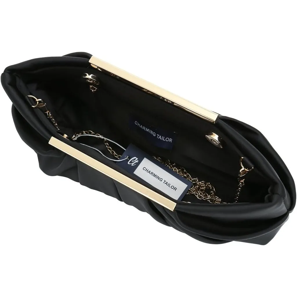 ⚡ Women's Elegant Evening Pleated Satin Simple Classy Formal Black Clutch Bag - Image 6