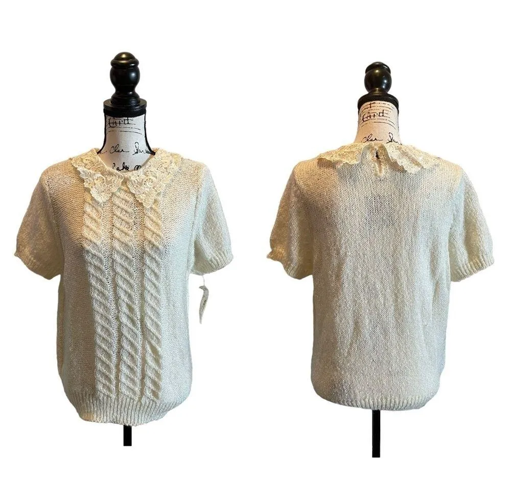 Koret Career Pullover Sweater Lace Collar Ivory Cream Size Large Vintage NWT - Image 9