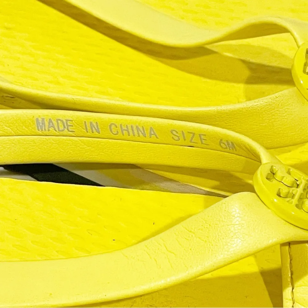 Tory Burch Womens Size 6 Mini Minnie Flip Flop Thong Firefly Yellow Logo Sandals - Image 4