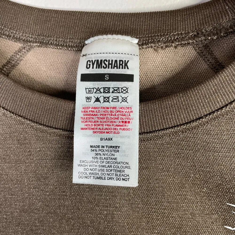 Gymshark Adapt Ombre Lifting Crop Top Long Sleeve Brown geometric Print Womens S - Image 14