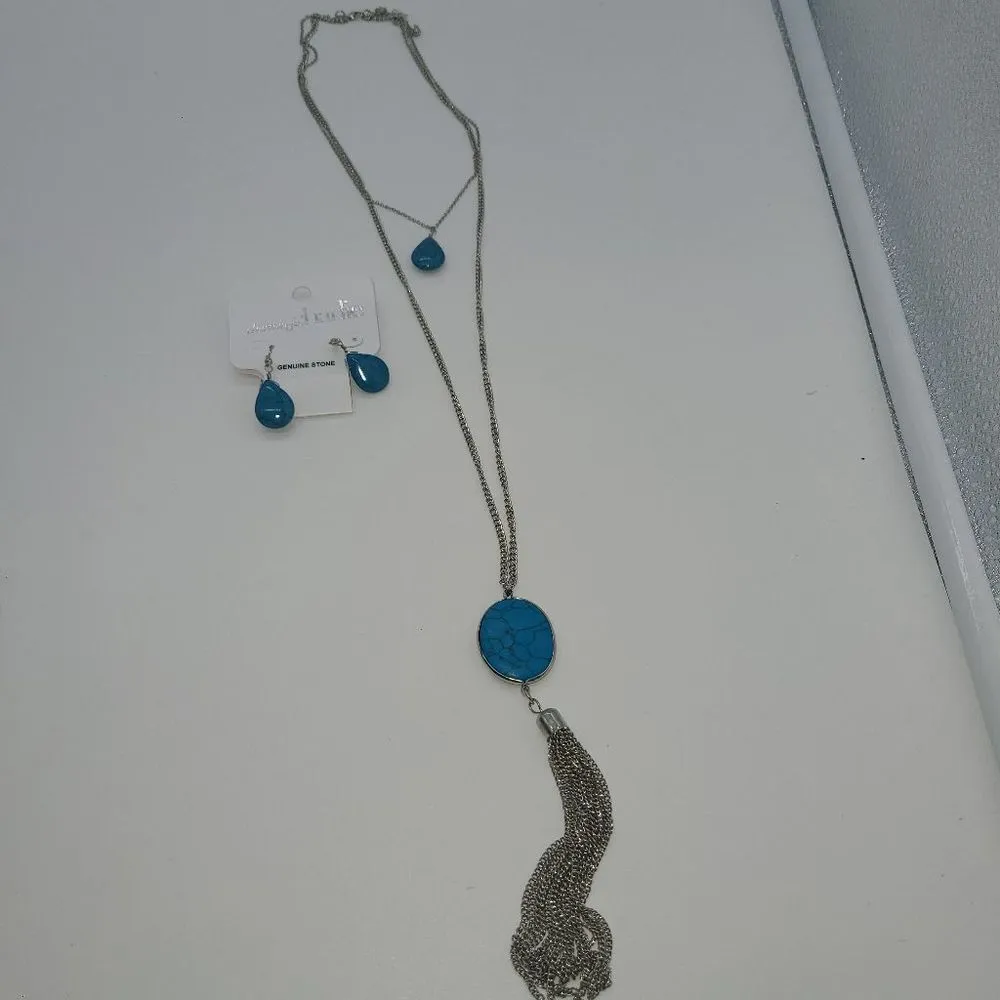 Charming Charlie Genuine Stone‎ Layered Tassel Necklace and earring set - Image 2