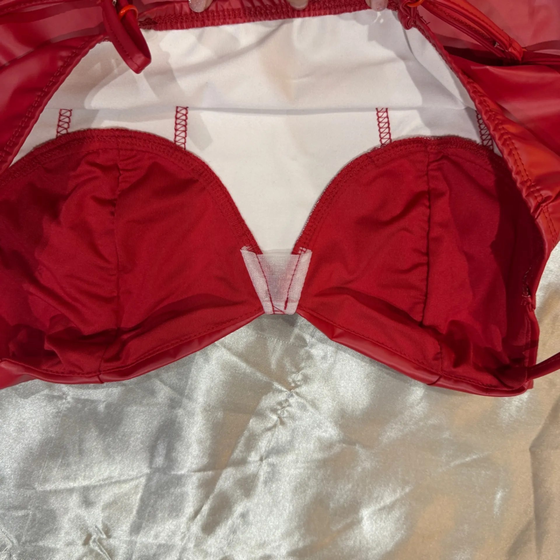Red Faux Leather Bodysuit - Image 8