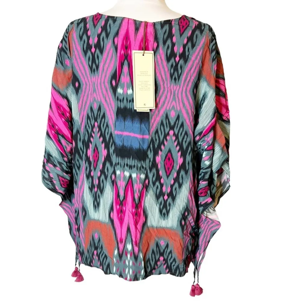 NWT Figue ritika Ikat kaftan top sz S tassels Pink - Image 3