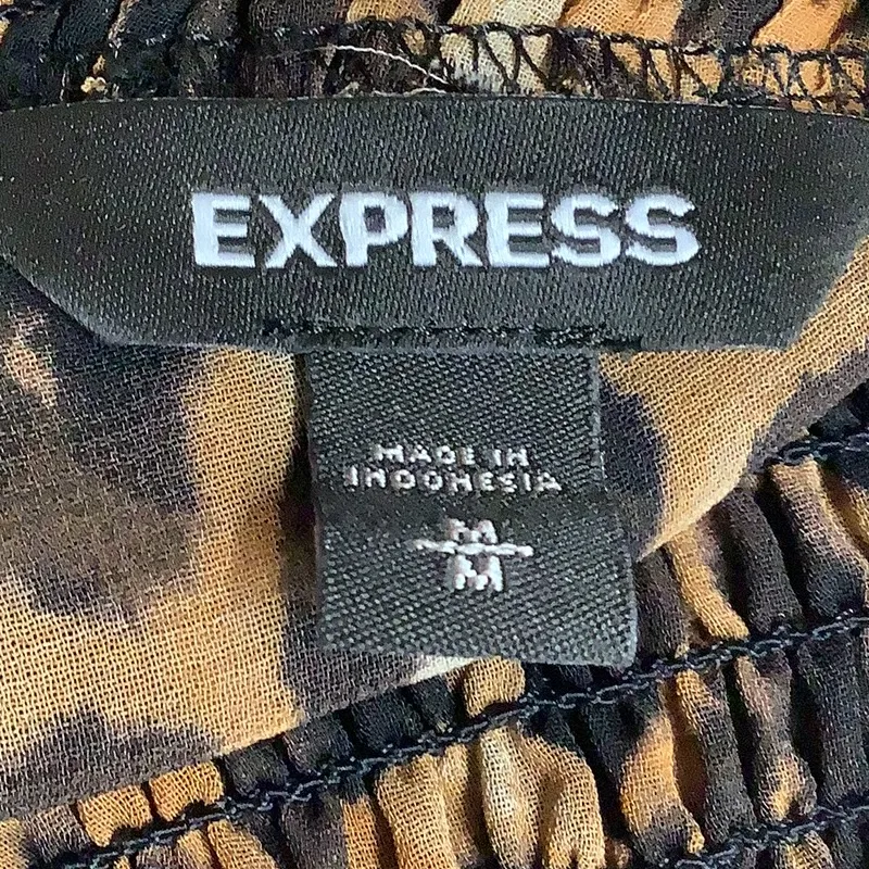 Express Size Medium Leopard Print Smocked Mock Neck Tie-Front Top. Preloved - Image 7