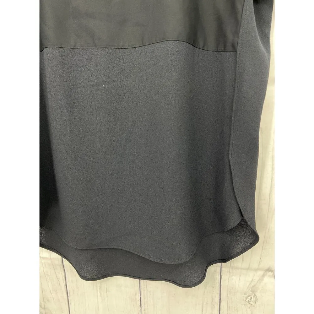 Saks Fifth Avenue SMALL BLACK Black Striped Monochrome Short Sleeve Top Blouse - Image 4