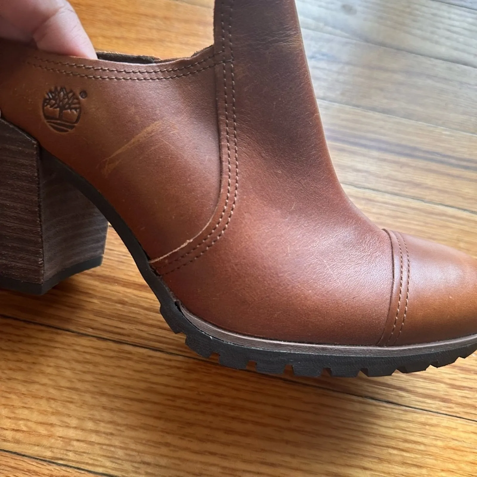 Timberland Swazey Brown Leather Heeled Mules/Clogs – Size 6 - Image 4