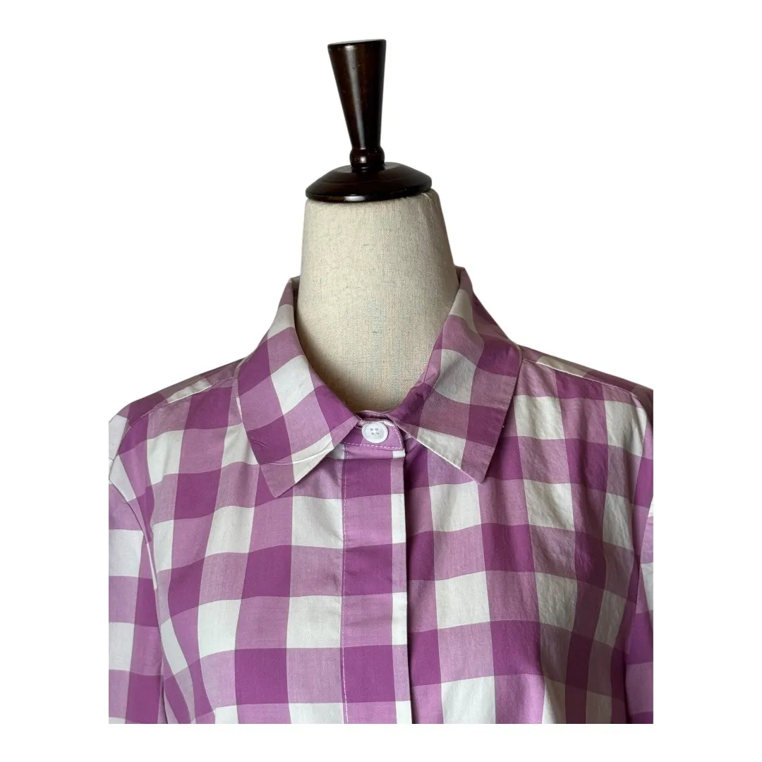 Tyler Boe Shirt Women Medium Purple White Gingham Long Sleeve Button Down Tunic - Image 3