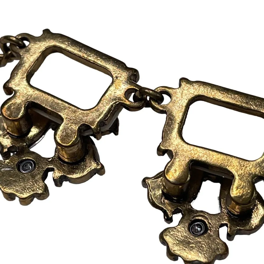 Vintage Milk Glass Bib Necklace Statement Jewelry Mid Century Modern MCM u Gold - Image 5