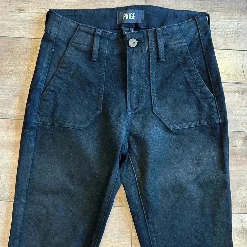 Paige Mayslie Jogger Pants in Black Fog Luxe Coated Sz 23 - Image 4