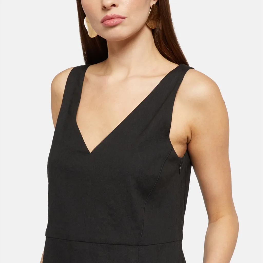 VINCE NWT $445 Relaxed V-Neck Pocketed Dress in Black XXS - Image 3