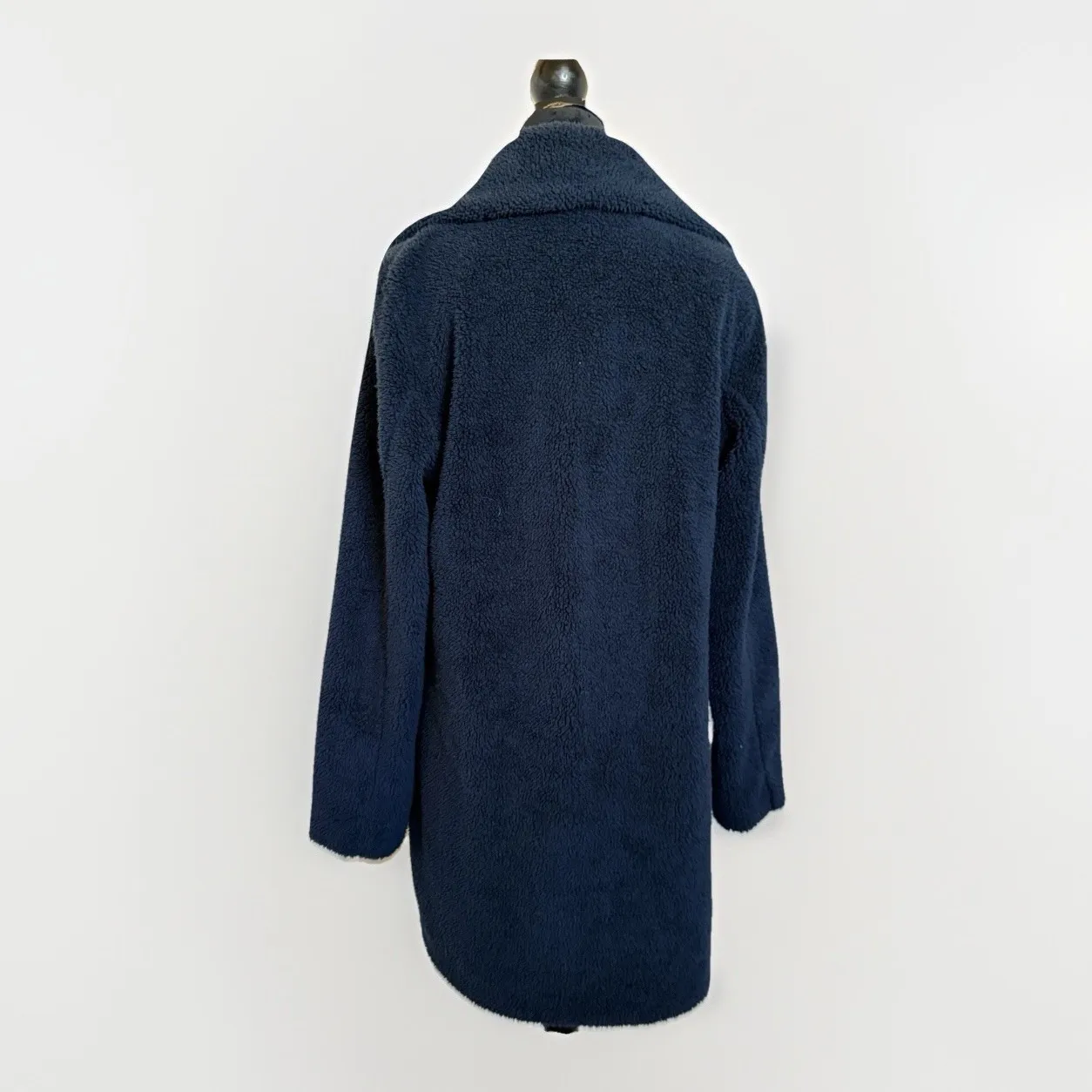 Beyond Yoga Navy Blue Sherpa Long Pea Coat Women's Large Cozy‎ Teddy Fleece - Image 3