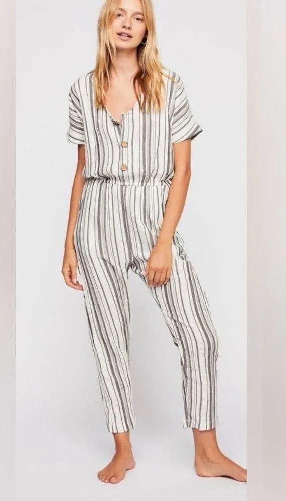 Jen’s Pirate Booty White Gray Stripe Jumpsuit - Image 2