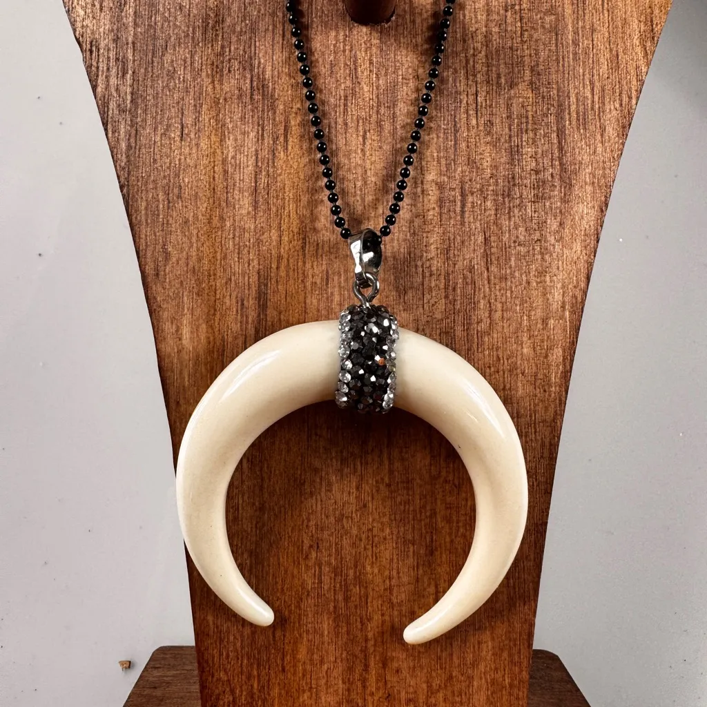 Free People Crescent Pendant Necklace with Black Chain - Image 3