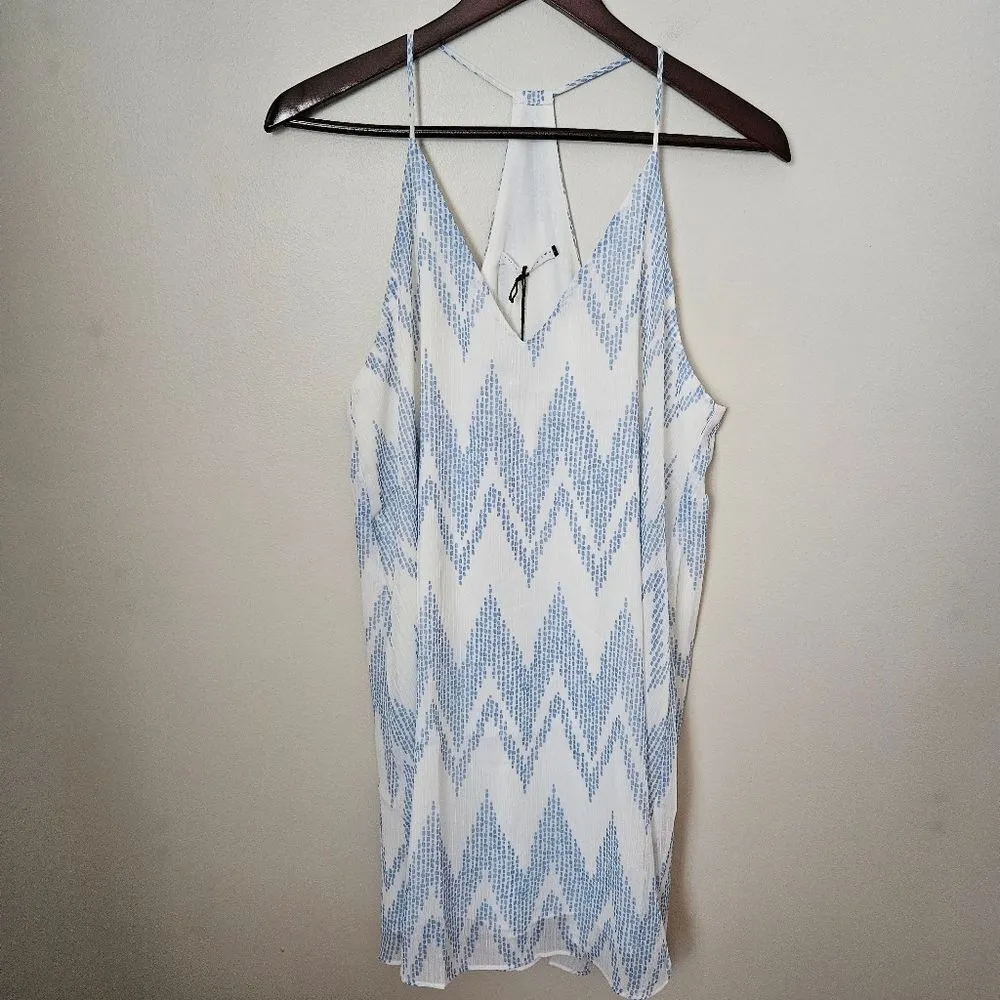 Three Eighty Two Dress Tanner Slip White Blue Chevron Dot Print Mini Cocktail - Image 12