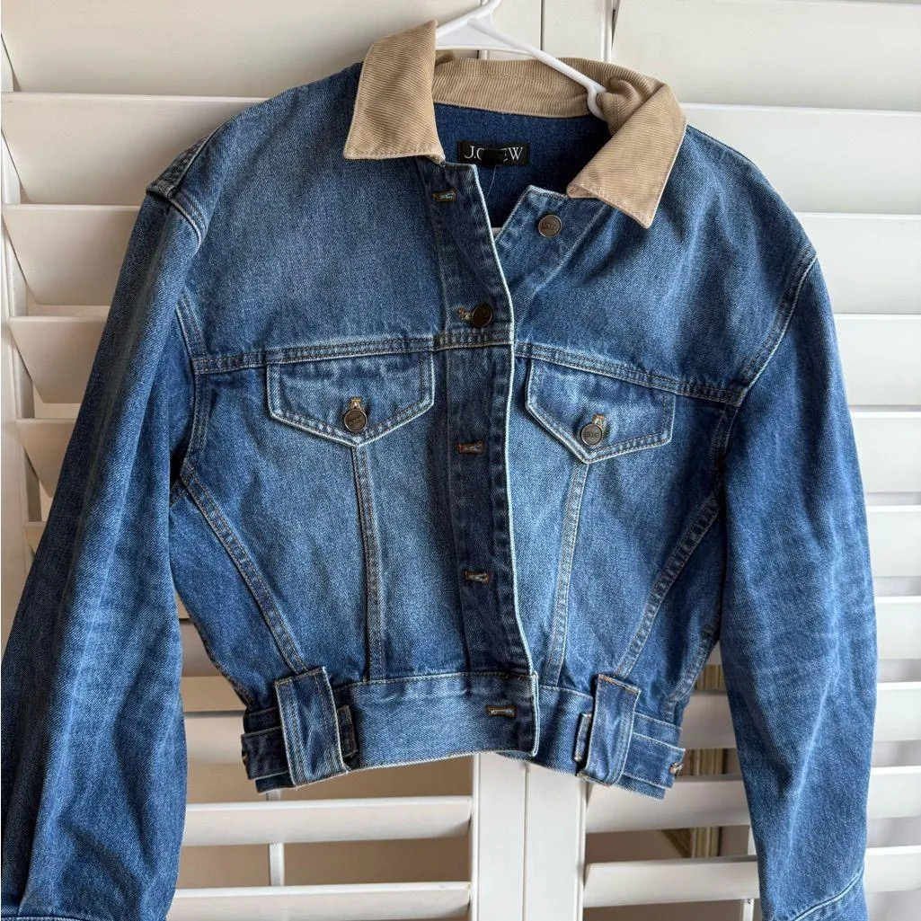 J. Crew Blue Denim Jacket with Tan Collar cropped XS SIZE 2 NWT - Image 5