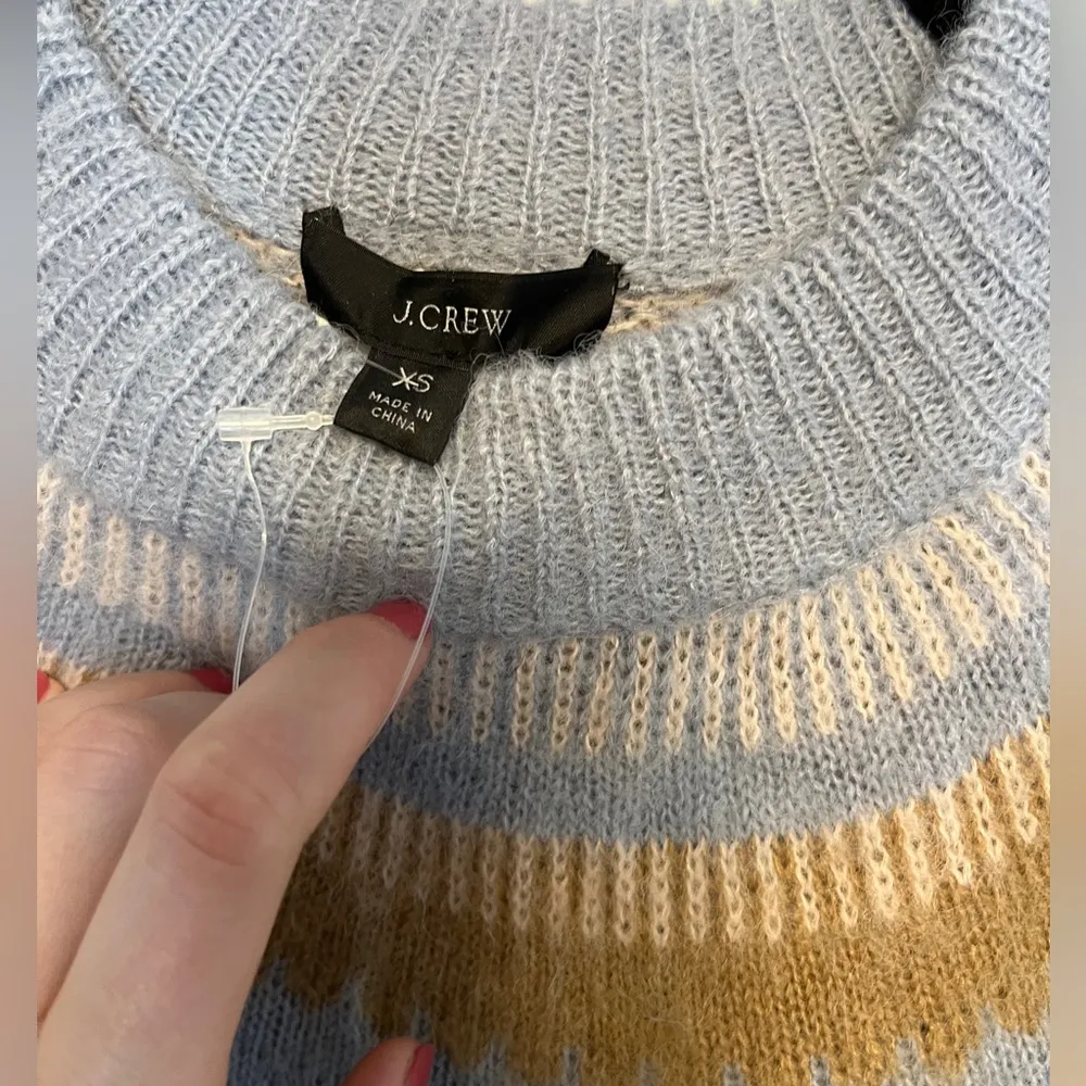 J.Crew Fair Isle Oversized Sweater-XS French blue, brown, cream alpaca wool - Image 4