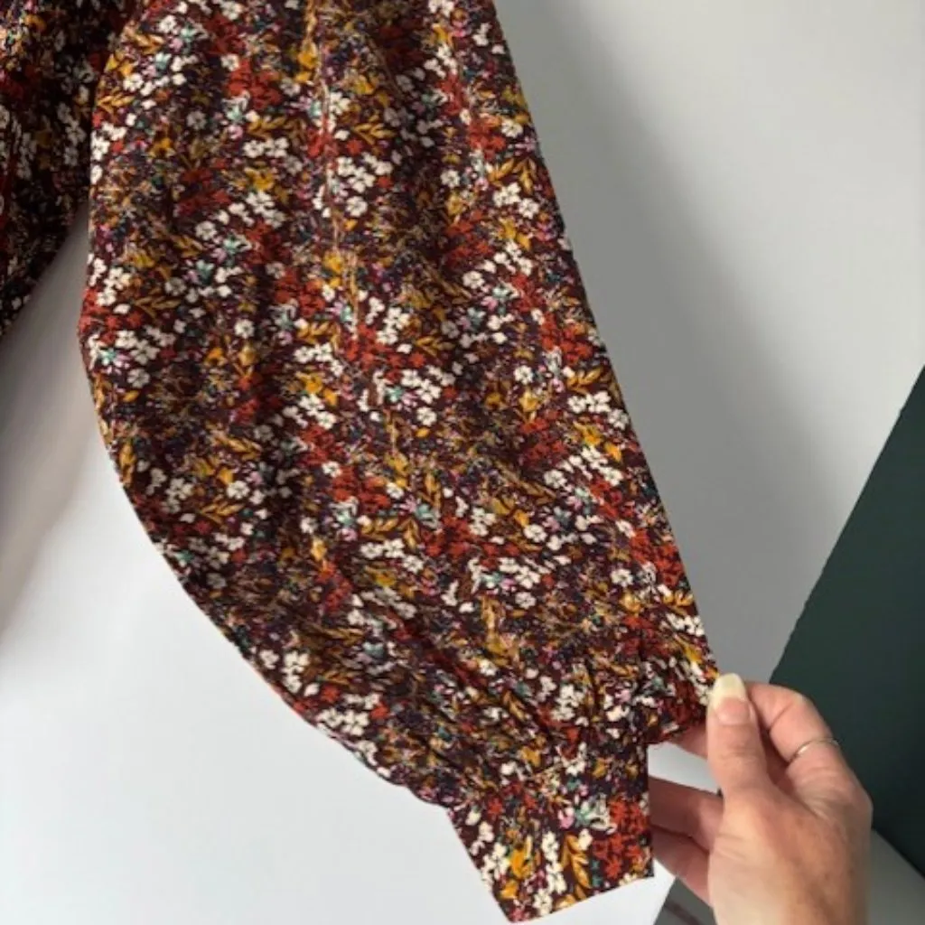 Molly Bracken Floral Brown Button L Long Sleeve Boho Balloon Romantic Statement - Image 6