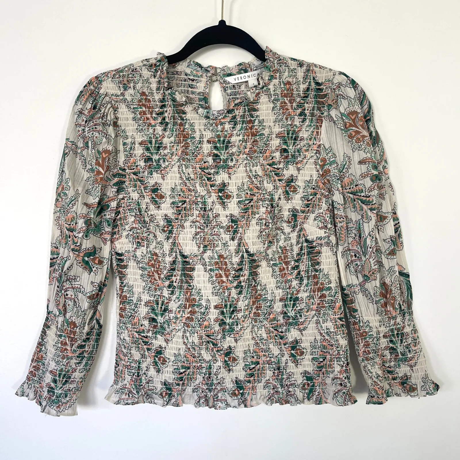 Veronica Beard $398 Kali Smocked‎ Paisley Mock Neck Puff Sleeve Blouse Size 4 - Image 2