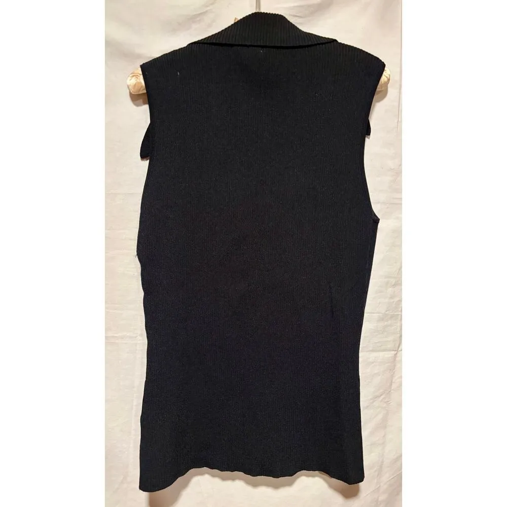 Cache Black 2 WAY Diagonal Rhinestone ZIPPER Rib Knit Top Wayne Rogers - Image 12