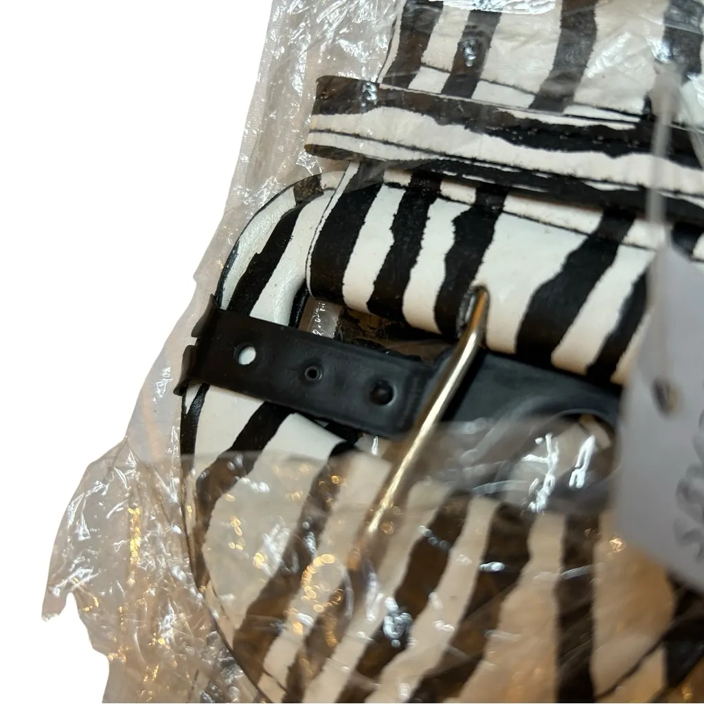 NIB Zebra Print Waist Belt XL 42” Circle Buckle Animal Print Statement Accessory Black - Image 6