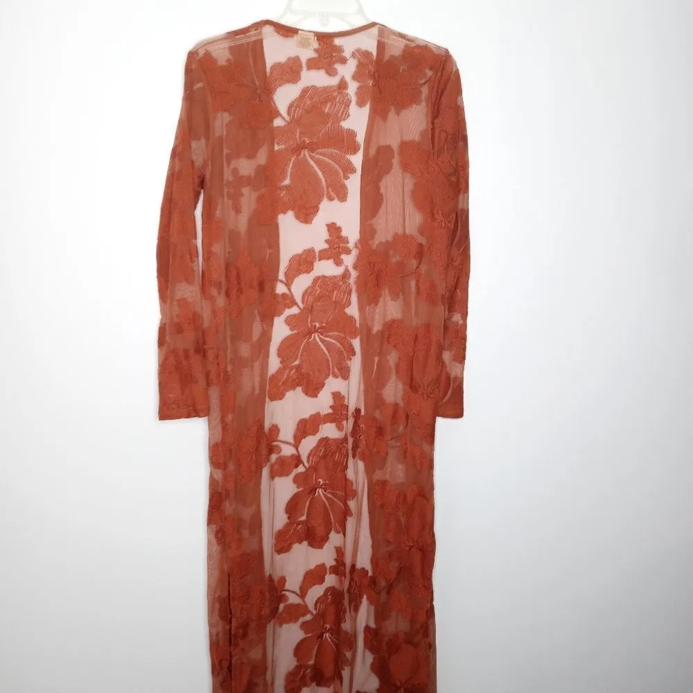 Sky & Sparrow burnt orange sheer cardigan size S/M Orange - Image 4