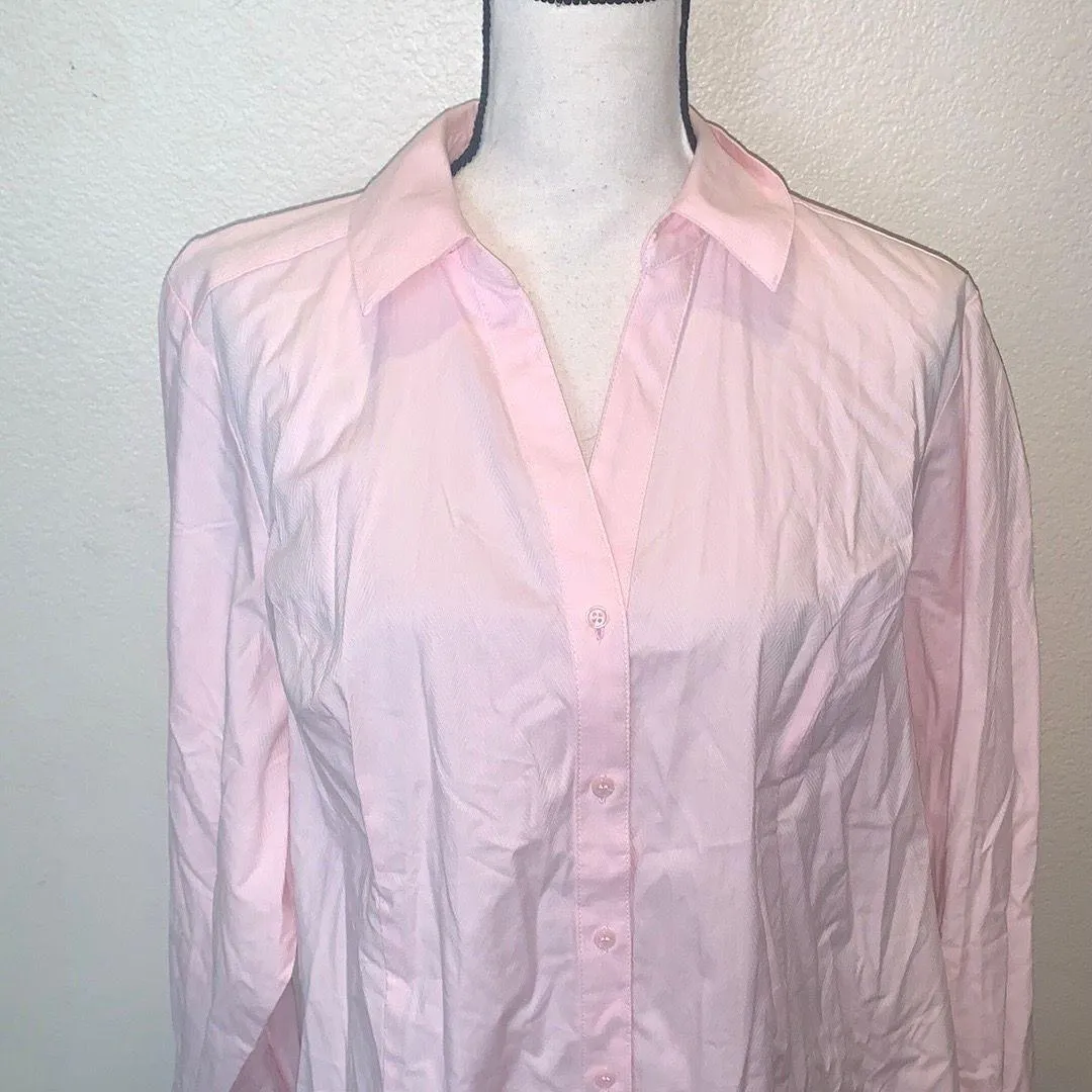 Lane Bryant Pink Long Sleeve Button Up Collared Dress Career Shirt Fitted - Image 2