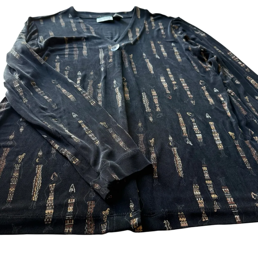 Chicos Travelers Womens Folk Art Slinky Cardigan Black Size Large Tribal African - Image 5