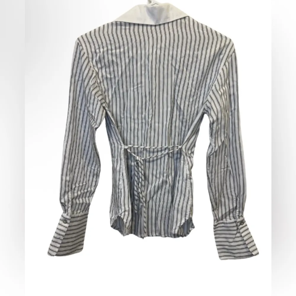 Mango Striped Bow Button Down Dress Shirt Size XXS - Image 7