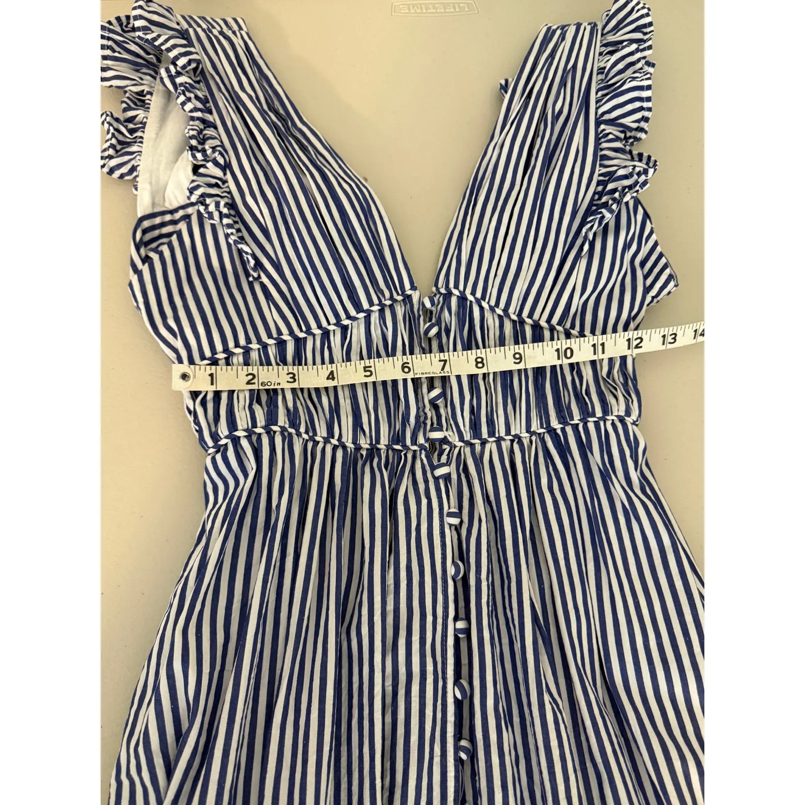 Tuckernuck O.P.T. Blue White Striped Flounce Ruffle Cut-out Stella Maxi Dress S - Image 10