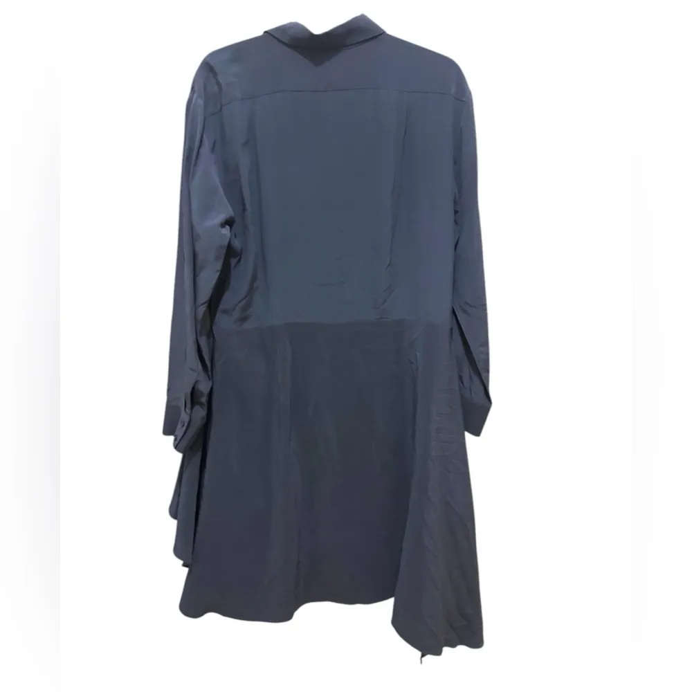 100% silk Acrobat Dusty Blue Slate Solid Minimalist Tie waist shirt dress Size M - Image 8