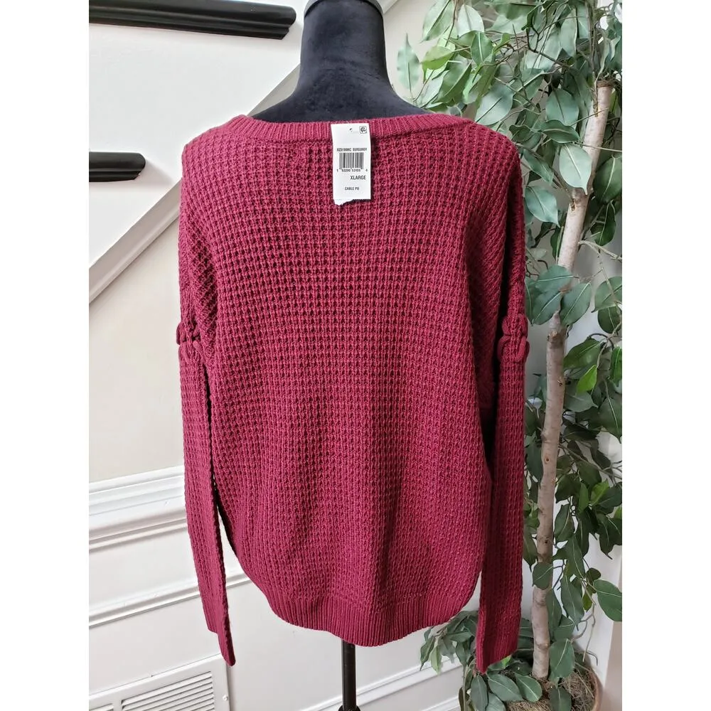 Crave Fame Sweater Women's XL Burgundy Waffle Knit Drop Shoulder Pullover - Image 4