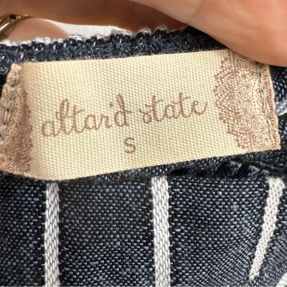 Altar’d State Small Linen Blend Striped Button-Down Crop Tank Top with Buttons - Image 2