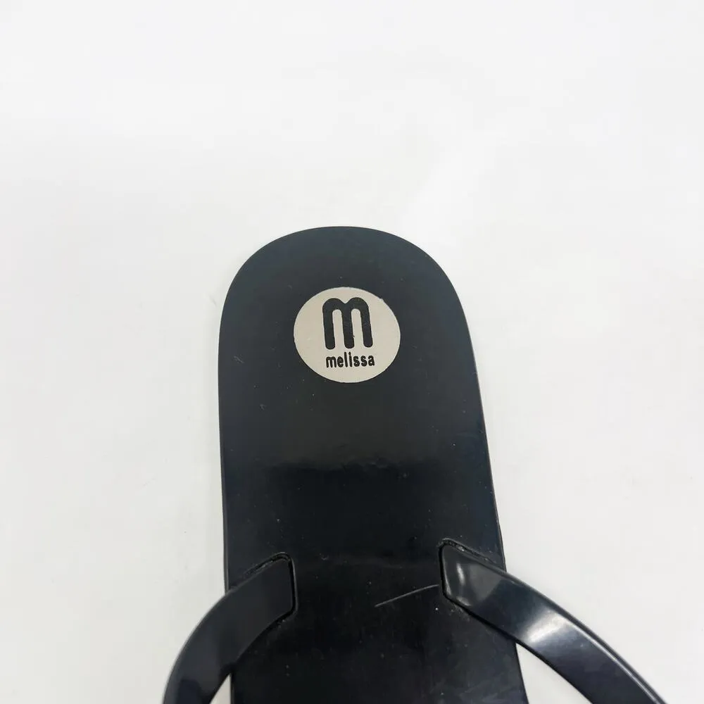 [Melissa] Black Jelly Sandals Rubber Flip Flop Beige Flower Beach Thongs Size 9 - Image 10