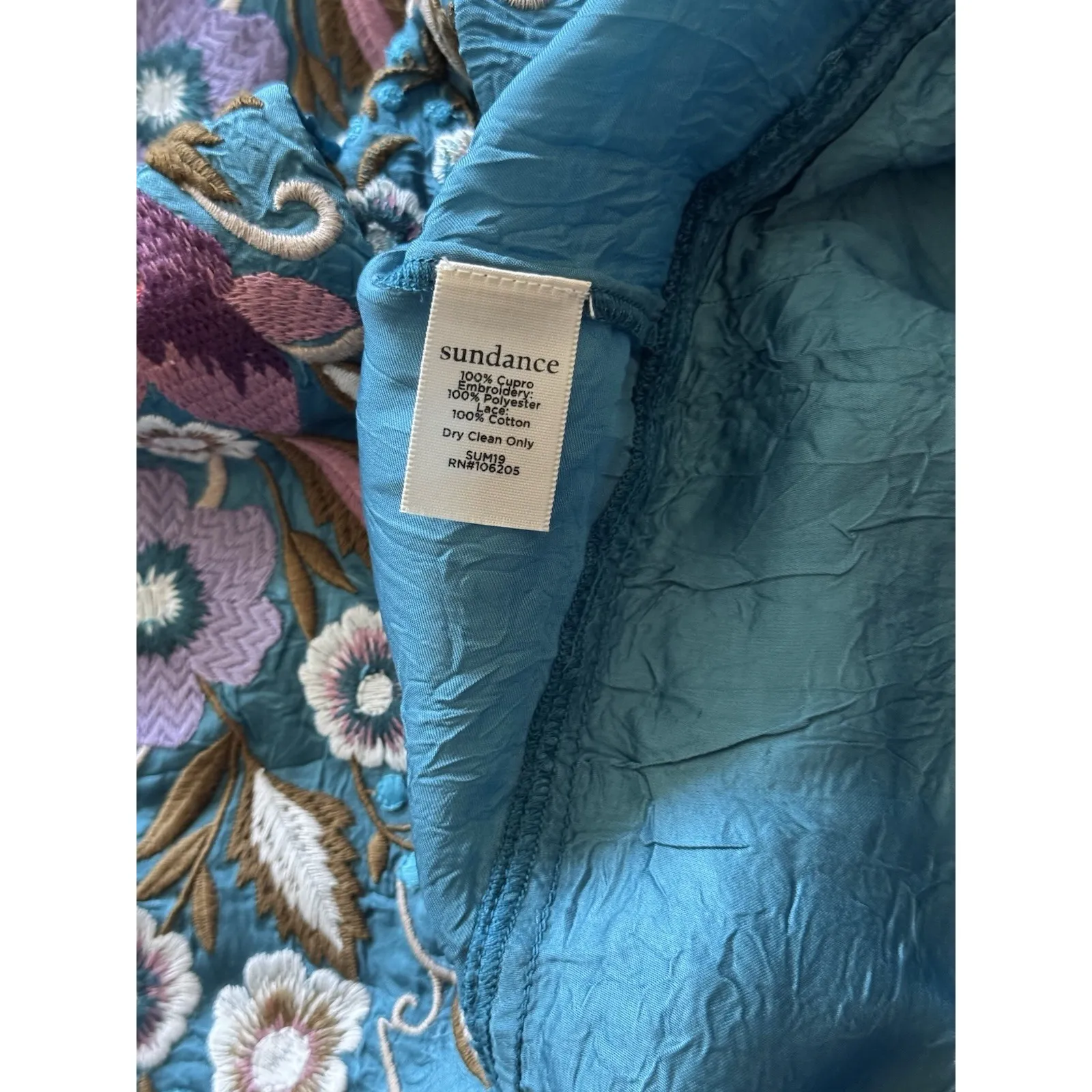 Sundance Women's Malika Crinkle Cupro‎ Floral Embroidered Dress Size Xs - Image 5