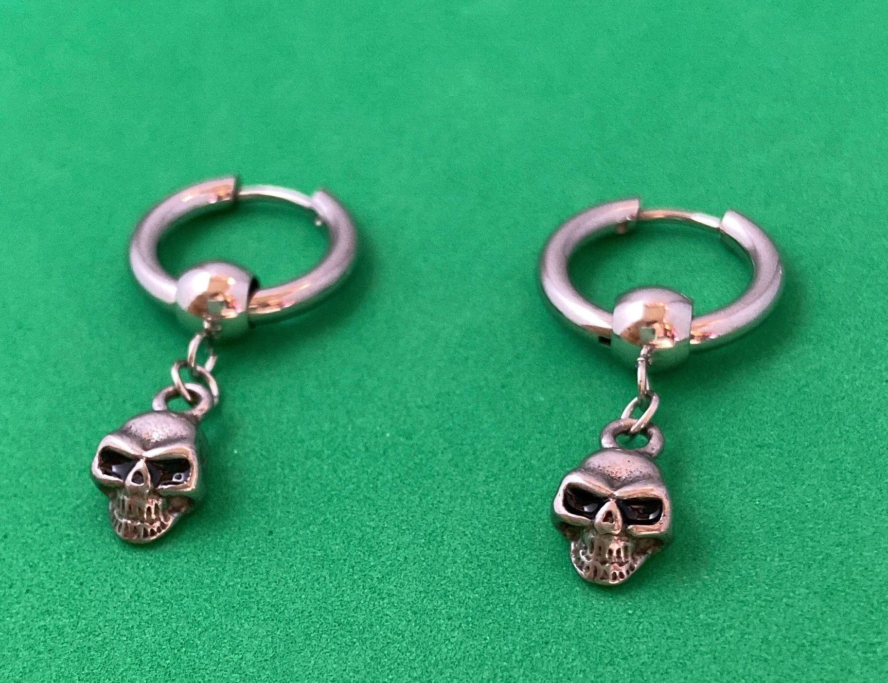 925 Silver Plated Skull Dangle Drop Earrings for Men Women,Unisex Punk Hip Hop Earrings - Image 2