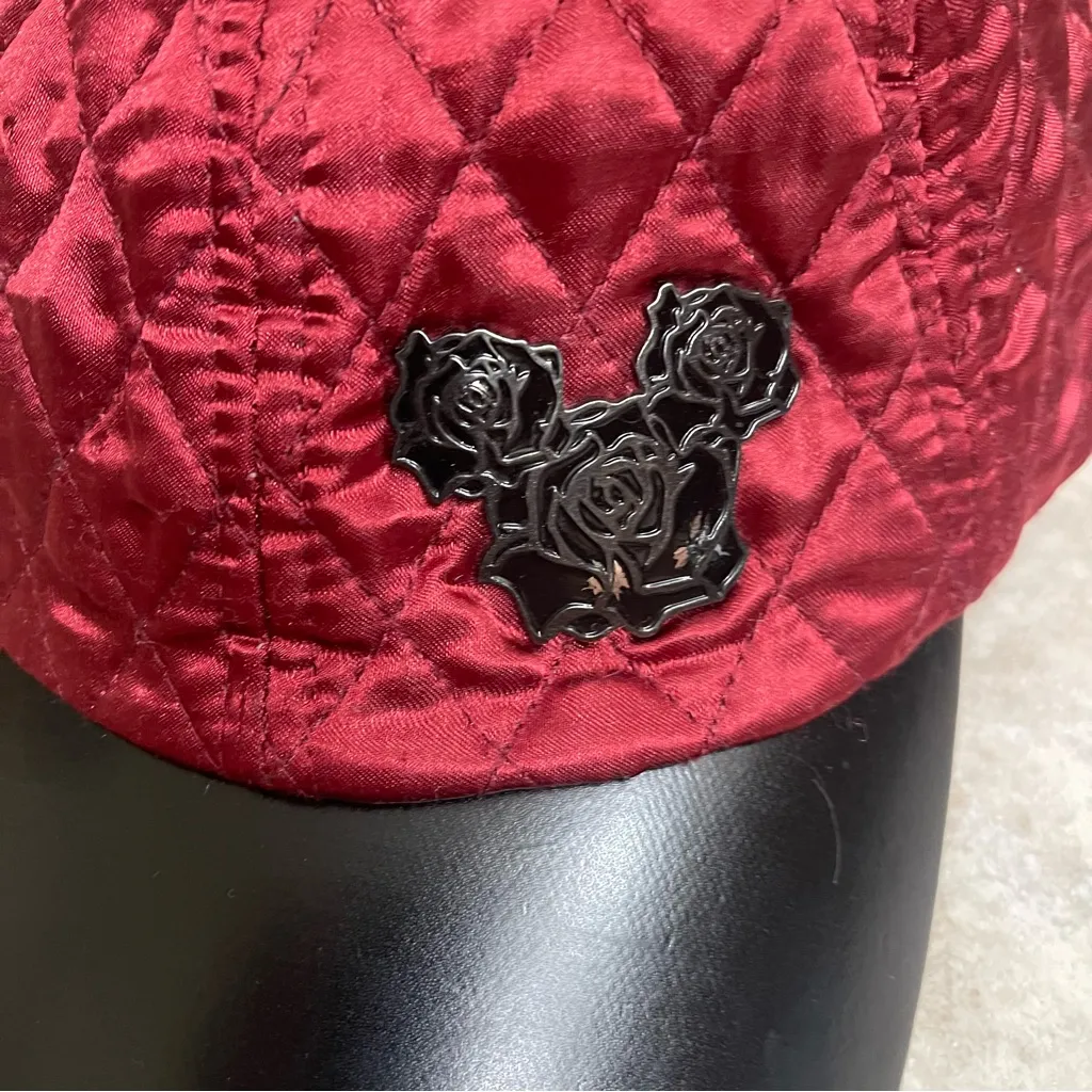 Disney‎ Parks Original Red Quilted Hat Black Mickey Rose Ears Beauty & the Beast - Image 2