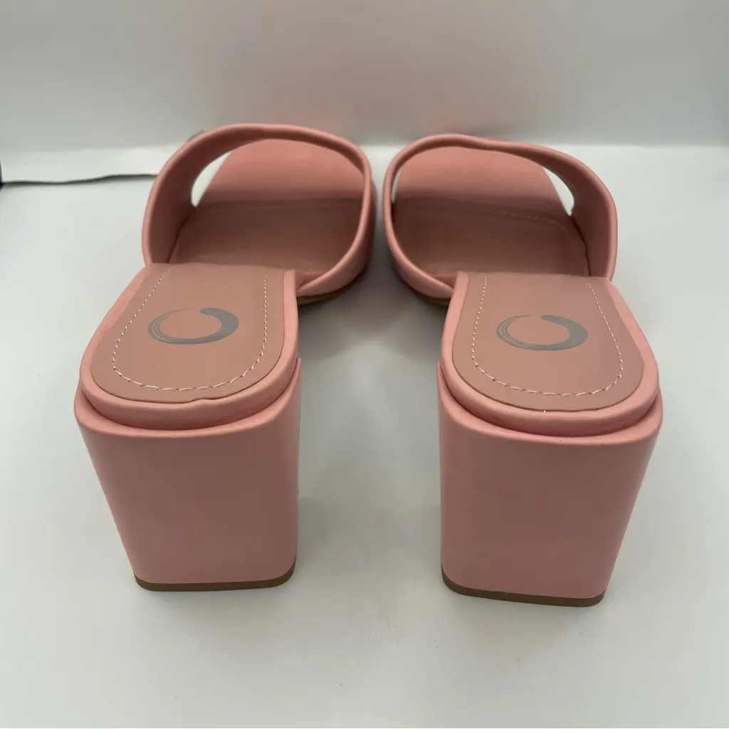 Journee Collection vegan leather pink block heel sandals women’s Size 12 - Image 4